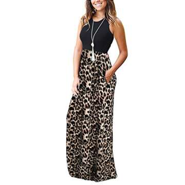 MOLERANI Women's Loose Plain Maxi Dresses Casual Long Dresses with Pockets,Spotted Pattern Leopard,M
