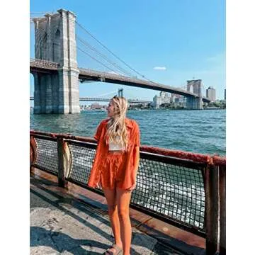 SeekMe Linen Short Sets for Women Short Sleeve Top Shorts 2 Piece Summer Beach Vacation Outfits Lounge Tracksuits(1717-Orange-M-FY)