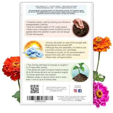 Seed Needs 1,000+ Crazy Zinnia Flower Seeds - Specialty Blend (Zinnia Elegans) Open Pollinated Pure ...