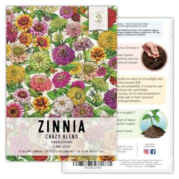 Seed Needs 1,000+ Crazy Zinnia Flower Seeds - Specialty Blend (Zinnia Elegans) Open Pollinated Pure Live Seed No Filler- 15+ Varieties That Include California Giants, Candystripe, Statefair! - Bulk