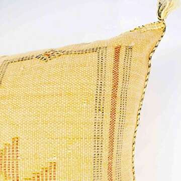 Cactus Silk Cushion, Moroccan Lumbar Pillow, 14x36, Yellow, Bohemian Pillow Cover, Embroidered Decorative Lumbar Pillow. (Yellow - With Insert Filled)