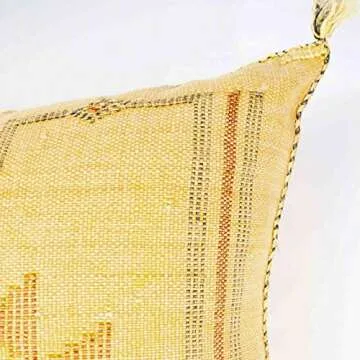 Cactus Silk Cushion, Moroccan Lumbar Pillow, 14x36, Yellow, Bohemian Pillow Cover, Embroidered Decorative Lumbar Pillow. (Yellow - With Insert Filled)
