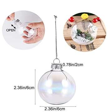 20 Pcs Clear Plastic Fillable Ornament Balls, Removable Top Clear Hanging Ornaments Ball, DIY Plastic Ornaments Round Balls, Perfect for Decoration On Christmas Trees, Wedding, Party (60 mm)
