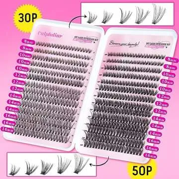 Lash Extension Kit 30D&50D Eyelash Extension Kit D Curl Lash Clusters Kit with Lash Bond and Seal 560 Pcs Natural Lashes Extension Kit with Lash Tweezers by Calphdiar (30D+50D-D-8-16MIX KIT)