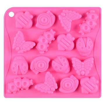 2Pcs 16 Cavity Insect Silicone Molds Butterfly Snail Ladybug Bee Bug Chocolate Candy Mold Insects Crayon Wax Melt Mini Soap Mould Ice Cube Tray (Random Colors)