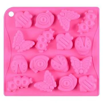 2Pcs 16 Cavity Insect Silicone Molds Butterfly Snail Ladybug Bee Bug Chocolate Candy Mold Insects Crayon Wax Melt Mini Soap Mould Ice Cube Tray (Random Colors)