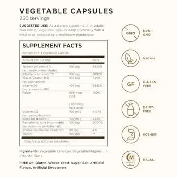 Solgar B-Complex "100", 250 Vegetable Capsules - Heart Health - Nervous System- Supports Energy Meta...