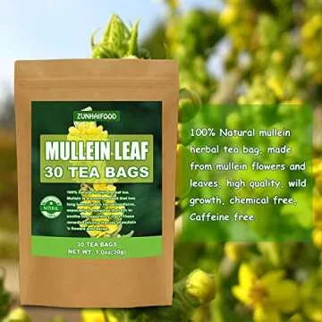 Mullein Leaf Tea Bags, 30 Teabags, Natural Mullein Herbal Tea