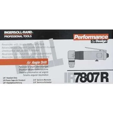 Ingersoll Rand 7807R 3/8” Reversible Air Angle Drill, Standard Duty, 1800 RPM, Quiet, Durable Jacobs Multi-Craft Chuck, Grease Plug