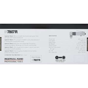 Ingersoll Rand 7807R 3/8” Reversible Air Angle Drill, Standard Duty, 1800 RPM, Quiet, Durable Jacobs Multi-Craft Chuck, Grease Plug