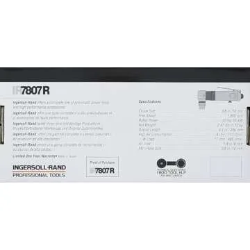 Ingersoll Rand 7807R 3/8” Reversible Air Angle Drill, Standard Duty, 1800 RPM, Quiet, Durable Jacobs Multi-Craft Chuck, Grease Plug