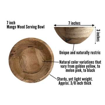 Fairwood Way Wooden Salad Bowl Set - Two 7” Wooden Bowls for Food - Wooden Salad Bowls for Individ...