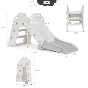 Kids Slide for Toddlers Age 1.5 to 3.5 Years Old, 2024 Foldable Outdoor and Indoor Playground Toy Easy to Store Baby Slide Climber Playset Gift for Kids, Grey