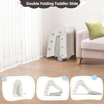 Kids Slide for Toddlers Age 1.5 to 3.5 Years Old, 2024 Foldable Outdoor and Indoor Playground Toy Easy to Store Baby Slide Climber Playset Gift for Kids, Grey