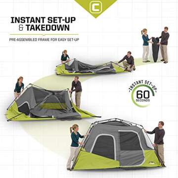 CORE 6 Person Instant Cabin Tent | Portable Large Pop Up Tent with Easy 60 Second Camp Setup for Family Camping | Included Hanging Organizer for Outdoor Camping Accessories
