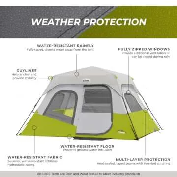 CORE 6 Person Instant Cabin Tent | Portable Large Pop Up Tent with Easy 60 Second Camp Setup for Family Camping | Included Hanging Organizer for Outdoor Camping Accessories