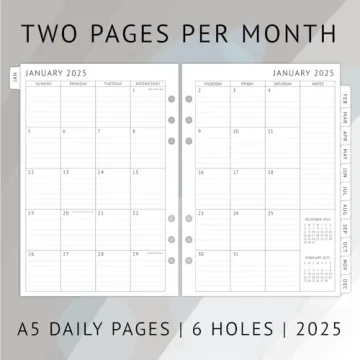 2025 Daily Planner Refill for A5 Organizers - Perfect for Scheduling