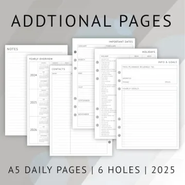 2025 Daily Planner Refill for A5 Organizers - Perfect for Scheduling