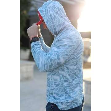 Burlebo Men's Long Sleeve Hoodie Sweatshirt - Seaside Camo Style for Comfort & Adventure