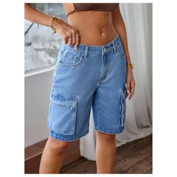 MakeMeChic Women's Low Waist Denim Cargo Shorts Flap Pocket Baggy Y2K Bermuda Jean Shorts