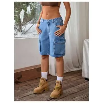 MakeMeChic Women's Low Waist Denim Cargo Shorts Flap Pocket Baggy Y2K Bermuda Jean Shorts