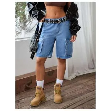 MakeMeChic Women's Low Waist Denim Cargo Shorts Flap Pocket Baggy Y2K Bermuda Jean Shorts