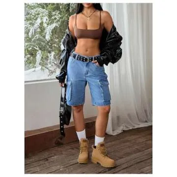 MakeMeChic Women's Low Waist Denim Cargo Shorts Flap Pocket Baggy Y2K Bermuda Jean Shorts