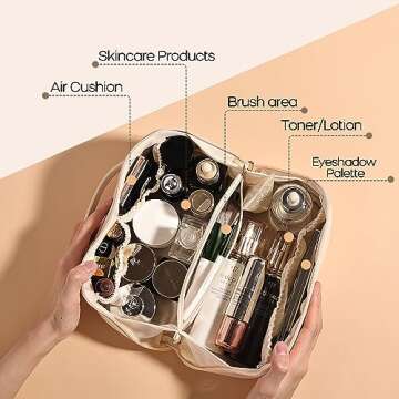 TUYSKE Makeup Bag Large Travel Cosmetic Bag Make up Bags with Compartments Waterproof PU Leather Tra...