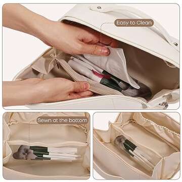 TUYSKE Makeup Bag Large Travel Cosmetic Bag Make up Bags with Compartments Waterproof PU Leather Travel Makeup Organizer and Storage Toiletry Bags for Traveling Women Skincare Bag White