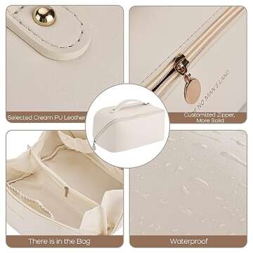 TUYSKE Makeup Bag Large Travel Cosmetic Bag Make up Bags with Compartments Waterproof PU Leather Travel Makeup Organizer and Storage Toiletry Bags for Traveling Women Skincare Bag White