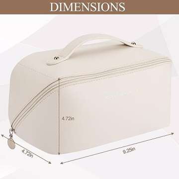 TUYSKE Makeup Bag Large Travel Cosmetic Bag Make up Bags with Compartments Waterproof PU Leather Travel Makeup Organizer and Storage Toiletry Bags for Traveling Women Skincare Bag White