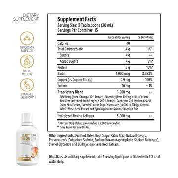Maxler Beauty Collagen Liquid - Hair Nails Skin Revitalization Liquid Collagen Hydrolysate & Biotin Supplements - Liquid Biotin and Collagen Drink with Aloe Vera, Elderberry - Peach-Mango 15.2 fl Oz
