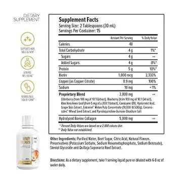 Maxler Beauty Collagen Liquid - Hair Nails Skin Revitalization Liquid Collagen Hydrolysate & Biotin Supplements - Liquid Biotin and Collagen Drink with Aloe Vera, Elderberry - Peach-Mango 15.2 fl Oz