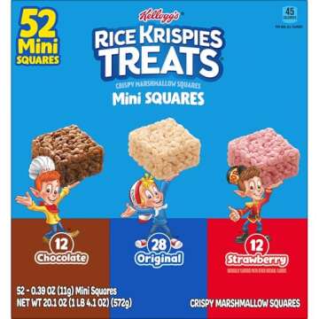 Rice Krispies Treats Mini Crispy Marshmallow Squares, Kids Snacks, Lunch Snacks, Variety Pack, 20.1oz Box (52 Bars)