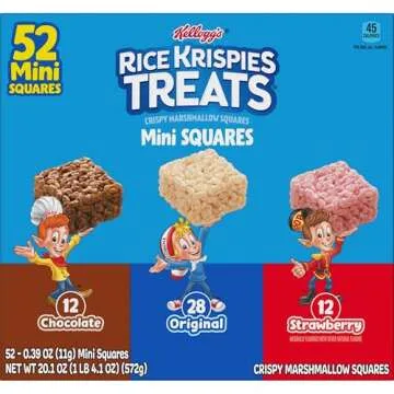 Rice Krispies Treats Mini Crispy Marshmallow Squares, Kids Snacks, Lunch Snacks, Variety Pack, 20.1oz Box (52 Bars)