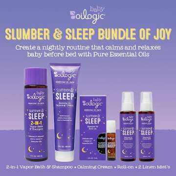 Oilogic Slumber & Sleep Baby Bath Essentials Gift Set, 5-Pack - Essential Oil Care Includes Roll-On,...