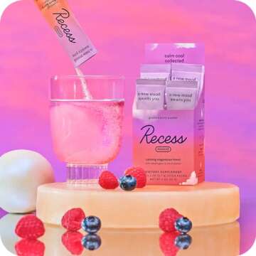 Recess Mood Powder, Calming Magnesium L-Threonate Blend with Passion Flower, L-Theanine, Electrolyte...
