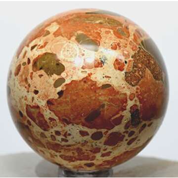 HQRP 47mm Leopardite/Leopardskin Jasper Sphere Polished Natural Rhyolite Conglomerate Gemstone Crystal Mineral Ball - Peru + Stand (1PC)