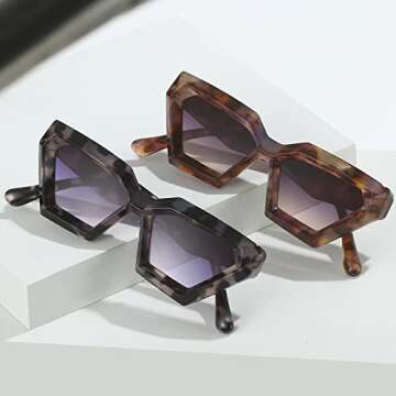 Breaksun Thick Frame Cat Eye Sunglasses for Women Vintage Trendy Cateye Sun Glasses Retro Style Shades (Black+Grey Leopard)