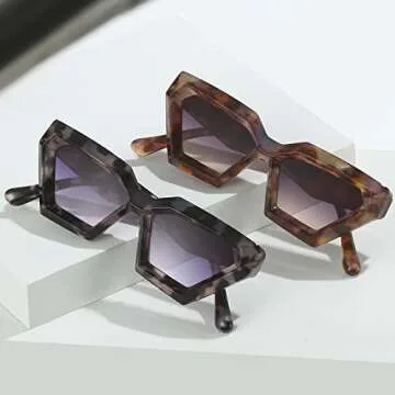 Breaksun Thick Frame Cat Eye Sunglasses for Women Vintage Trendy Cateye Sun Glasses Retro Style Shades (Black+Grey Leopard)