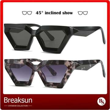 Breaksun Thick Frame Cat Eye Sunglasses for Women Vintage Trendy Cateye Sun Glasses Retro Style Shades (Black+Grey Leopard)