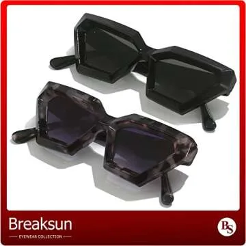 Breaksun Thick Frame Cat Eye Sunglasses for Women Vintage Trendy Cateye Sun Glasses Retro Style Shades (Black+Grey Leopard)