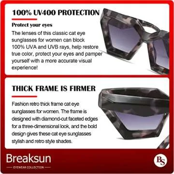Breaksun Thick Frame Cat Eye Sunglasses for Women Vintage Trendy Cateye Sun Glasses Retro Style Shades (Black+Grey Leopard)