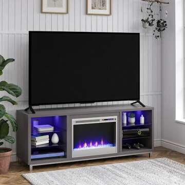 Ameriwood Home Lumina Fireplace TV Stand for TVs up to 70 Inch, Replaceable Electric Fireplace Inser...