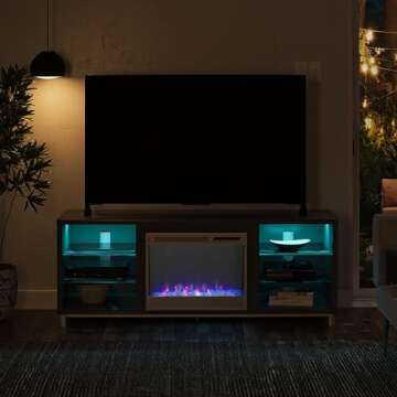 Ameriwood Home Lumina Fireplace TV Stand for TVs up to 70 Inch, Replaceable Electric Fireplace Insert Heater, Remote Control, Timer, Color Changing LED Lights, Crystal Ember Flames, Graphite Gray