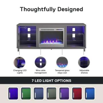 Ameriwood Home Lumina Fireplace TV Stand for TVs up to 70 Inch, Replaceable Electric Fireplace Insert Heater, Remote Control, Timer, Color Changing LED Lights, Crystal Ember Flames, Graphite Gray
