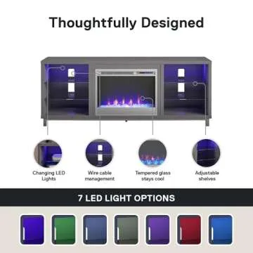 Ameriwood Home Lumina Fireplace TV Stand for TVs up to 70 Inch, Replaceable Electric Fireplace Insert Heater, Remote Control, Timer, Color Changing LED Lights, Crystal Ember Flames, Graphite Gray