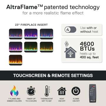 Ameriwood Home Lumina Fireplace TV Stand for TVs up to 70 Inch, Replaceable Electric Fireplace Insert Heater, Remote Control, Timer, Color Changing LED Lights, Crystal Ember Flames, Graphite Gray