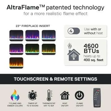 Ameriwood Home Lumina Fireplace TV Stand for TVs up to 70 Inch, Replaceable Electric Fireplace Insert Heater, Remote Control, Timer, Color Changing LED Lights, Crystal Ember Flames, Graphite Gray