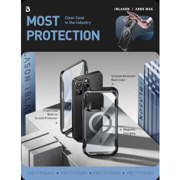 i-Blason Ares Magnetic for iPhone 15 Pro Max Case MagSafe with Built-in Screen Protector [Military-Grade Protection] Clear Slim Full-Body Shockproof Bumper Phone Case for iPhone 15 Pro Max (Black)